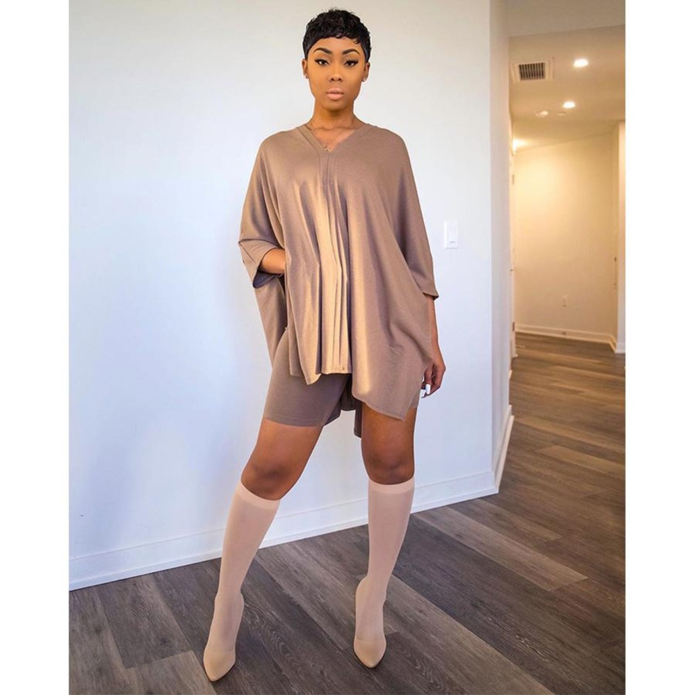 V-Neck Batwing Sleeve Split Side Top & Short Set